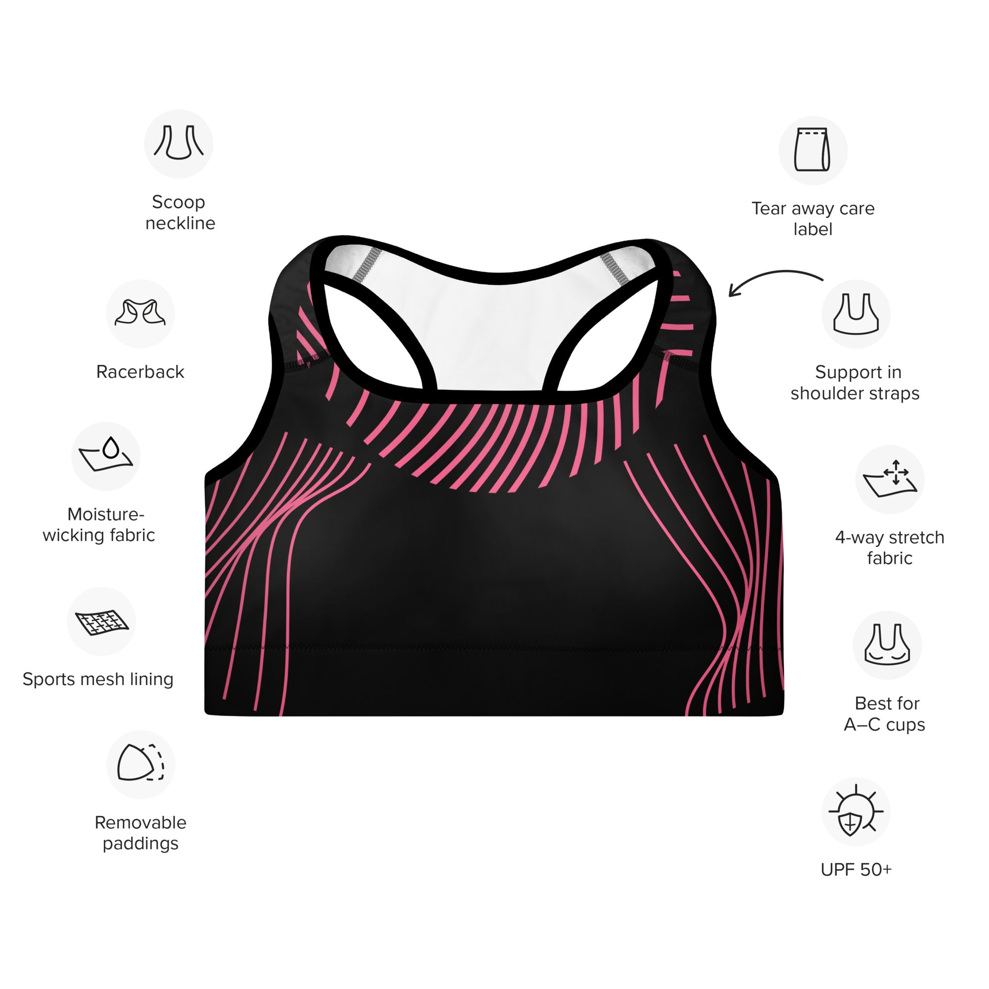 Black Sports Bra as Gym top. Ideal runner's top, yogi's top or bra for pilates or dance practice. RippleFX by WickedYo.